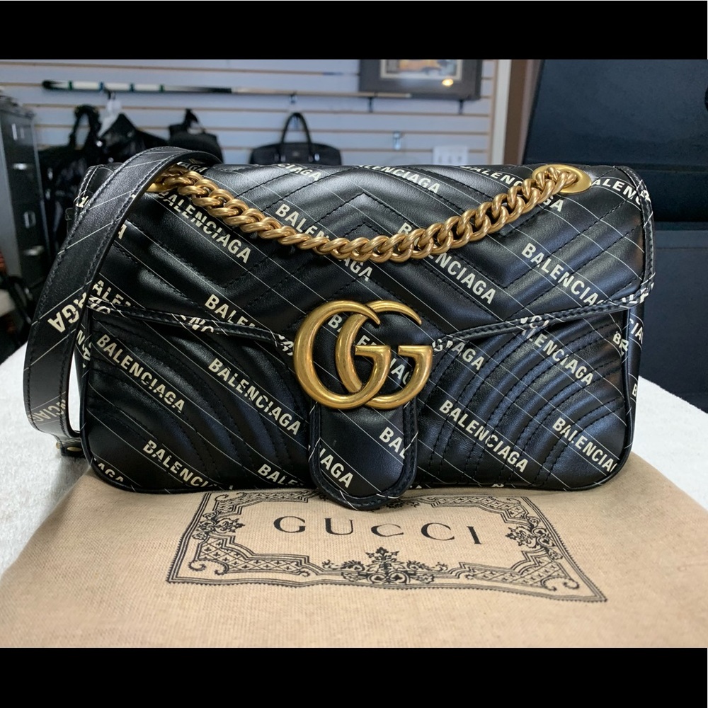 Gucci x Balenciaga Hacker Project Black GG Matelasse Small Marmont Shoulder Bag